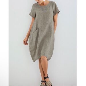 LISA BAYNE 100% Linen Lagenlook Striped Dress Size XL